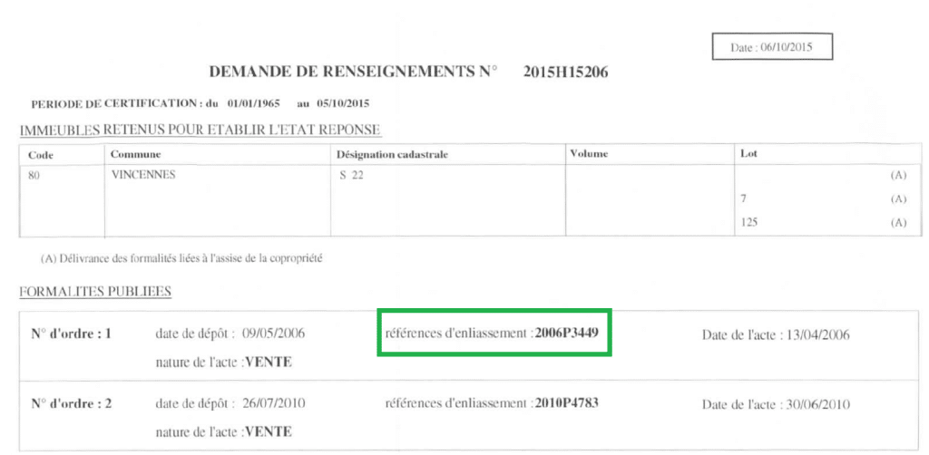 reference d'enliassement acte